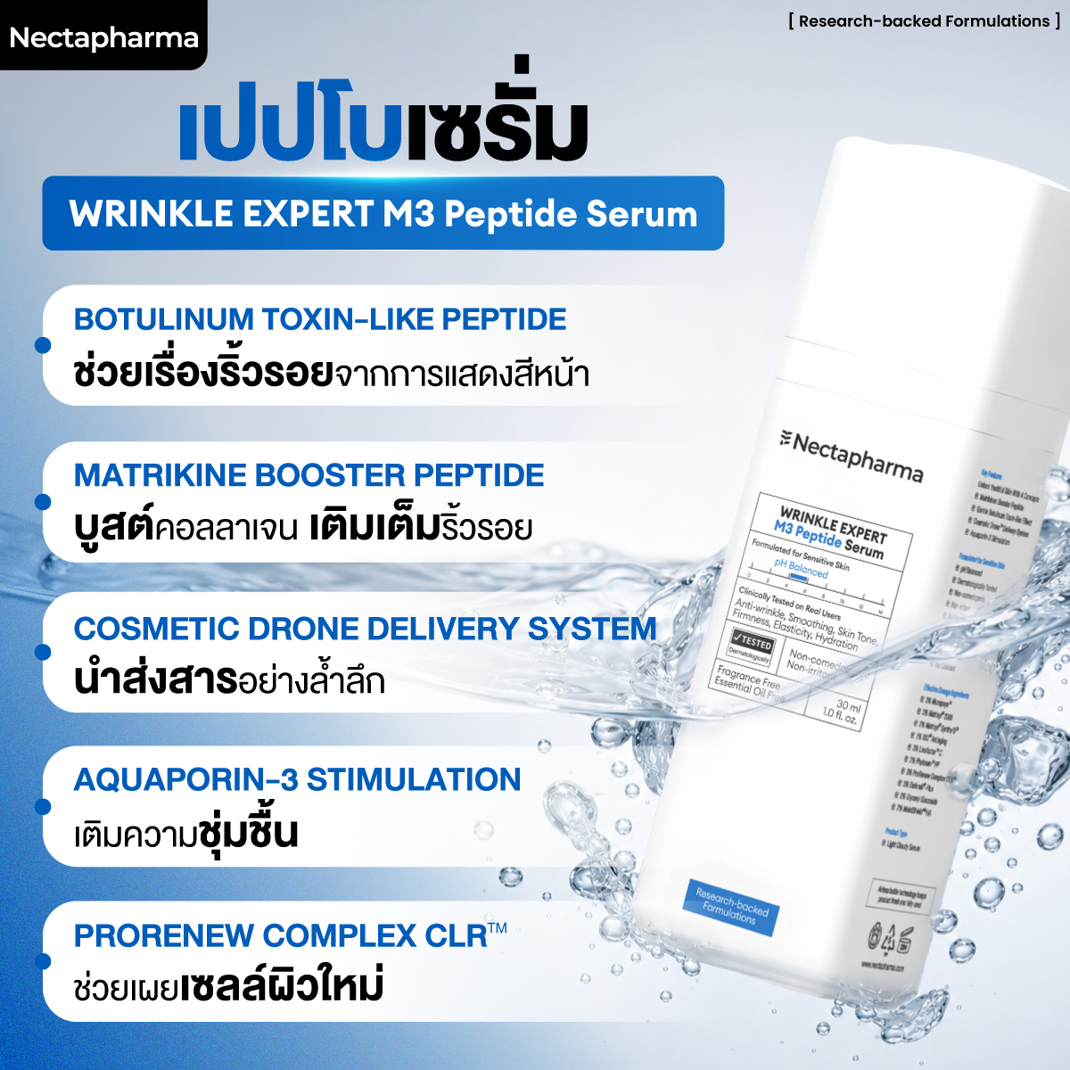 เปปไทด์เซรั่ม กลไกคล้ายโบท็อกซ์ ลดริ้วรอย Nectapharma Wrinkle Expert M3 Peptide Serum